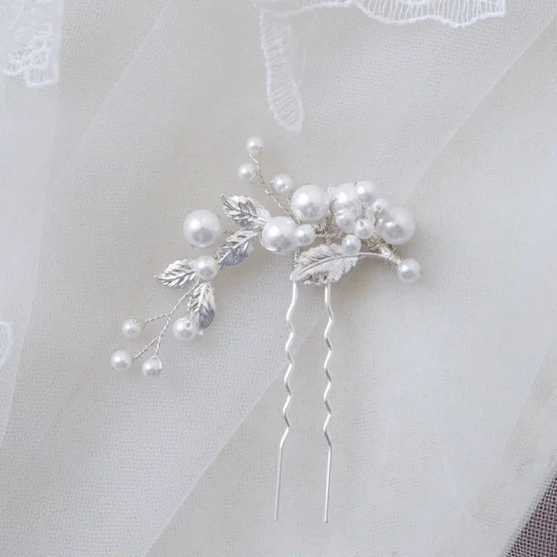 Fashion Pearls Jewelry Bridal Hair Pins Clips Girls Piece Gold Silver Color Leaf Women Wedding Prom Headpiece