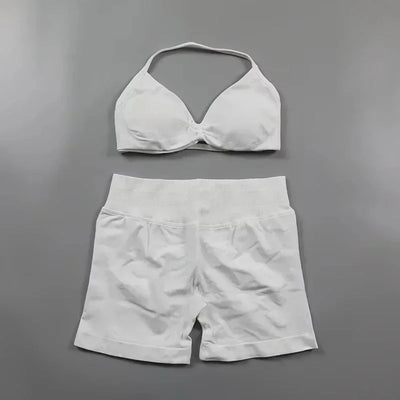 European American Ins 2025 2PCS Yoga Gym Set Women Seamless Yoga Bra High Waist Workout Scrunch Shorts Suit Fitness Sportswear