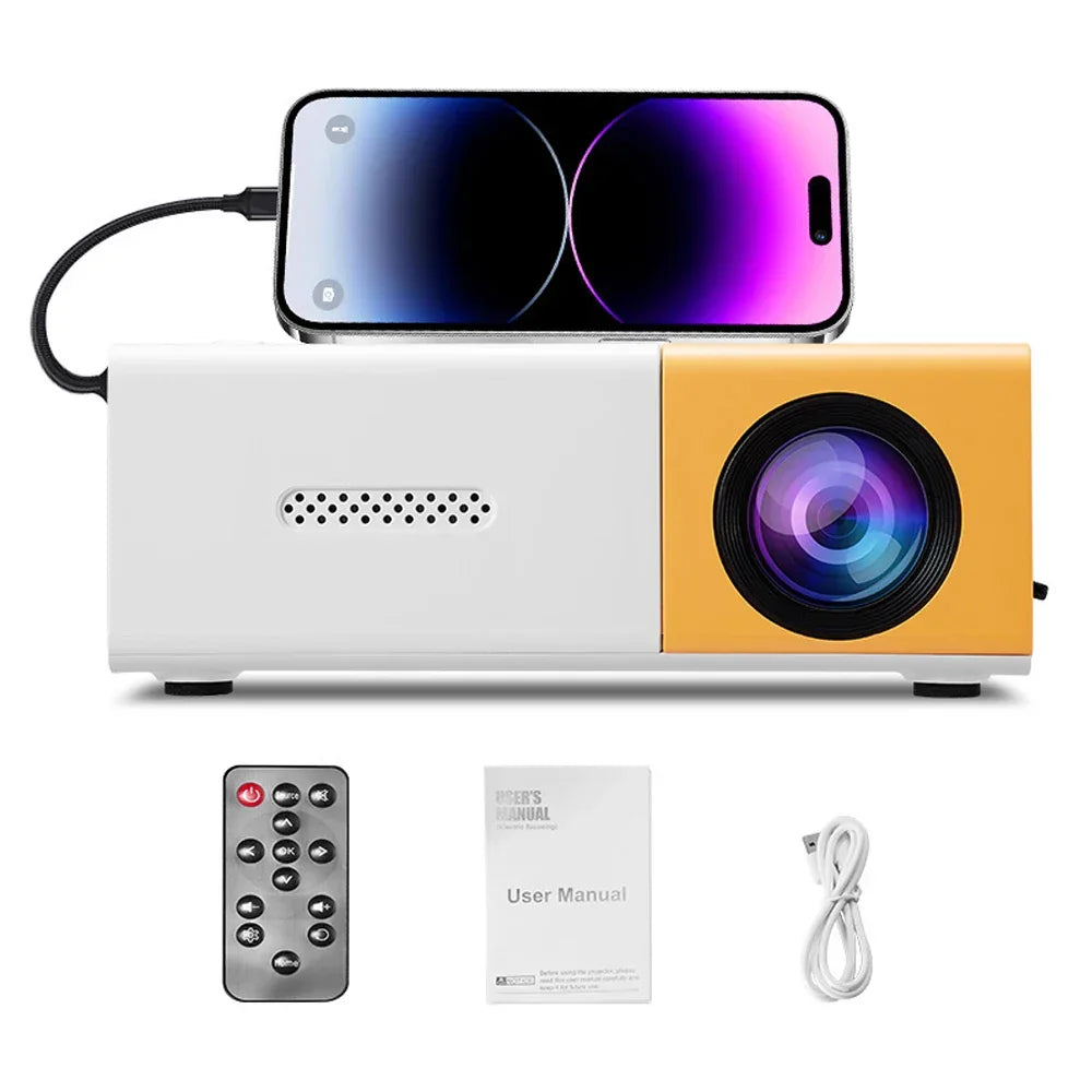 Portable Mini Projector with Full HD 1080P Support -Includes Remote Control, USB-Powered, Ideal for Smartphones, and USB Devices
