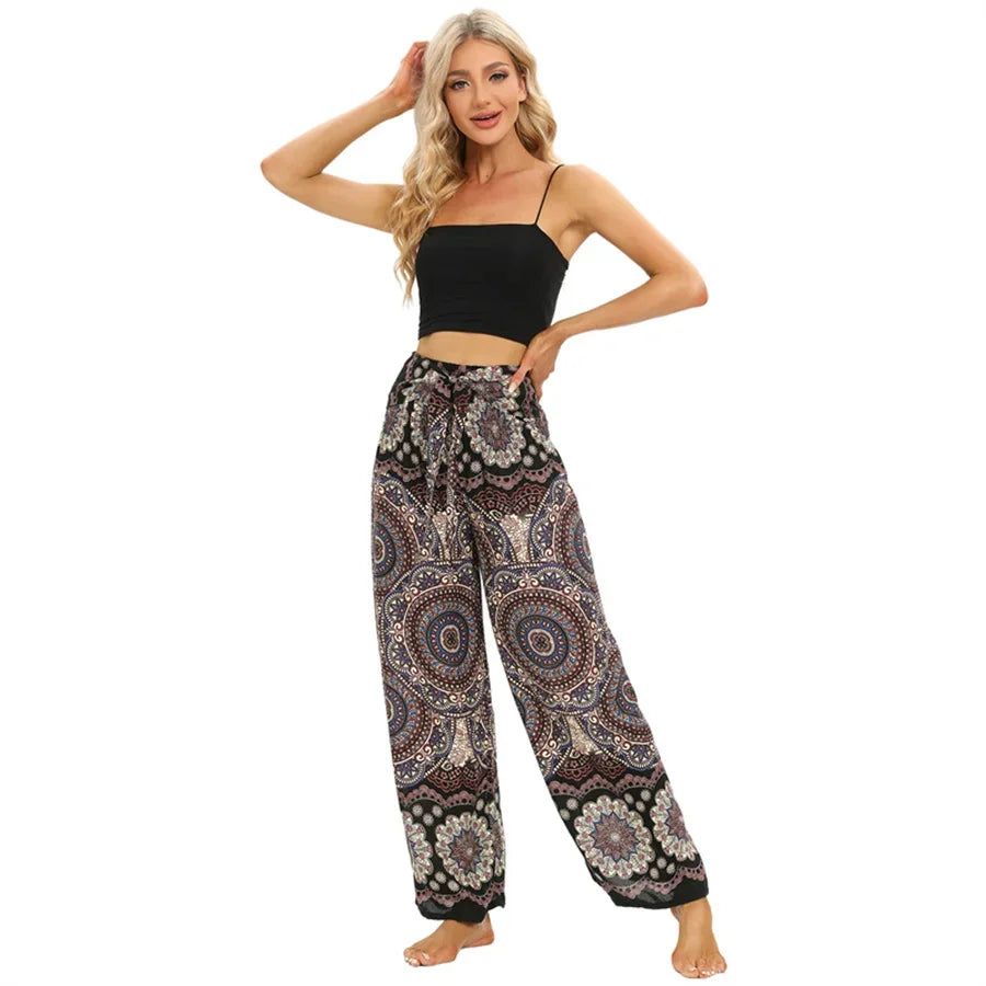 Women's Boho Yoga Rayon Floral Printed Wide Leg Pants