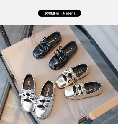 Autumn Children's Fashion Causal Black Ballet Shoes Solid Color Bowknot Elegant Girl Princess Shoes New Kids Leather Shoe