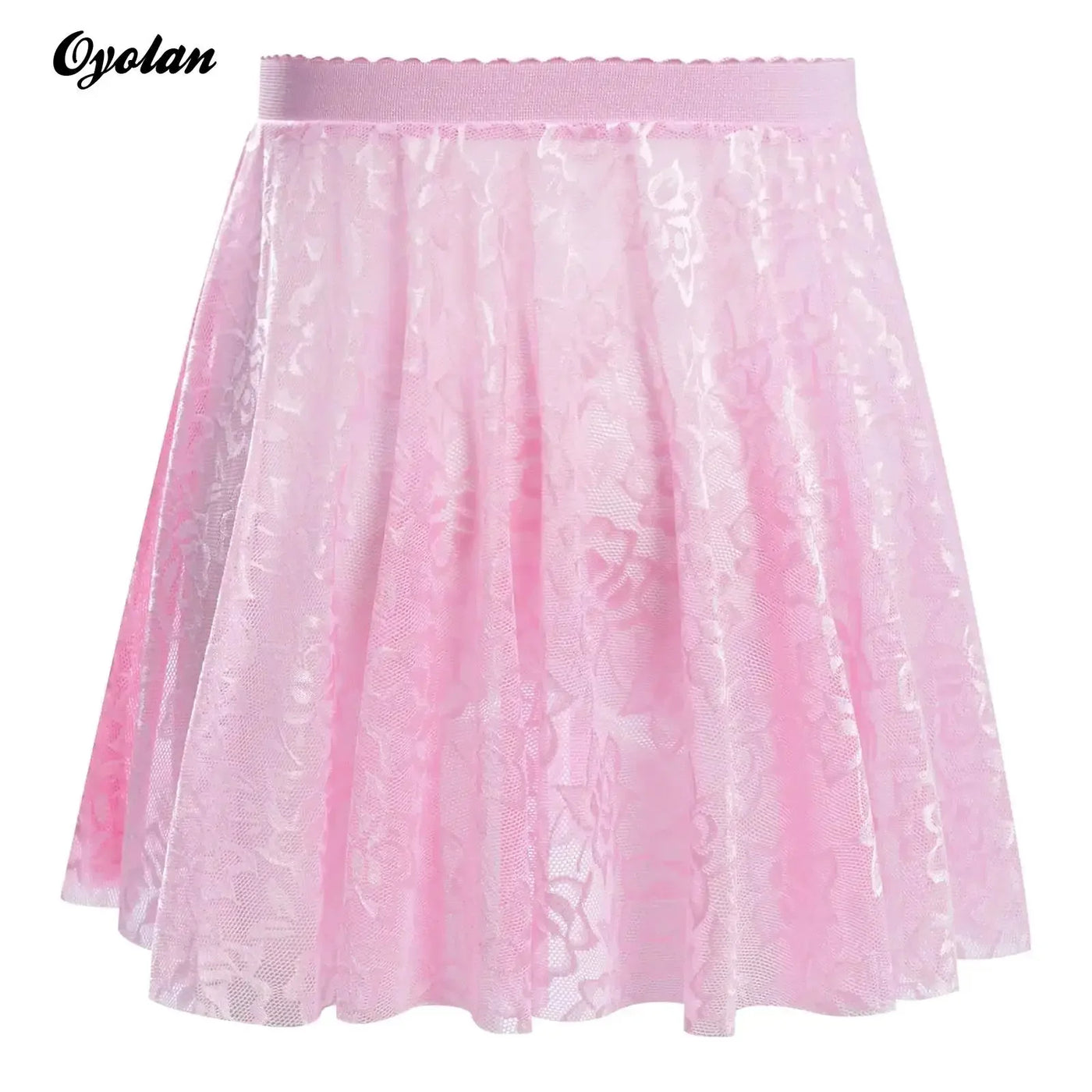 Kids Girls Ballet Dance Skirt Costume Floral Lace Pattern Cover-up Overlay Mini Skirt for Practice Performance Competition