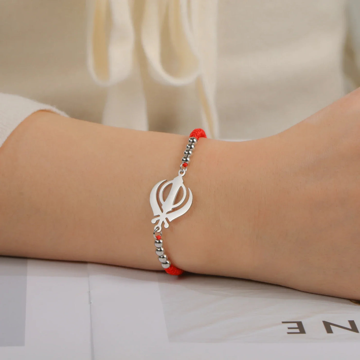 Lucktune Khanda Sikh Faith Bracelet for Women Men Stainless Steel Vintage Indian Sword Lucky Bracelet Spiritual Jewelry Gift