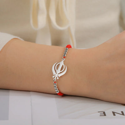 Lucktune Khanda Sikh Faith Bracelet for Women Men Stainless Steel Vintage Indian Sword Lucky Bracelet Spiritual Jewelry Gift