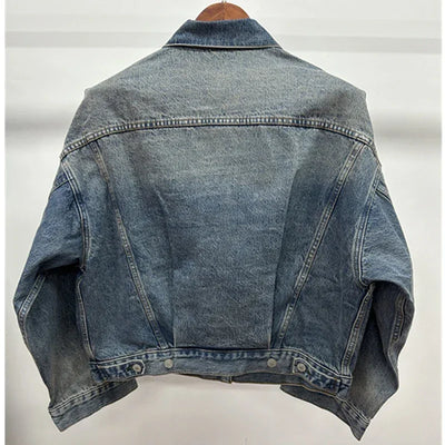 Dave&Di 2025 Minimalist Women's Denim Jacket Retro Washed Boyfriend Style Loose Bomber Jacket For Ladies