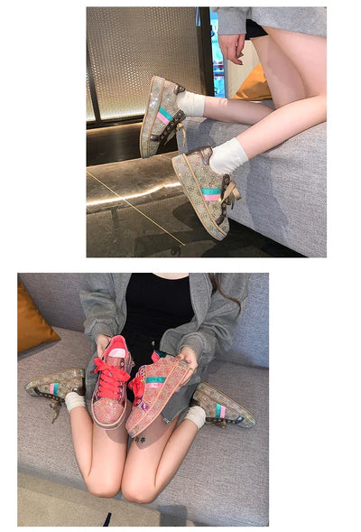 Women Sneakers 2025 New Sparkles Luxury Platform Designer Shoes for Woman Trainers Rhinestone Fashion Casual Sneakers Women