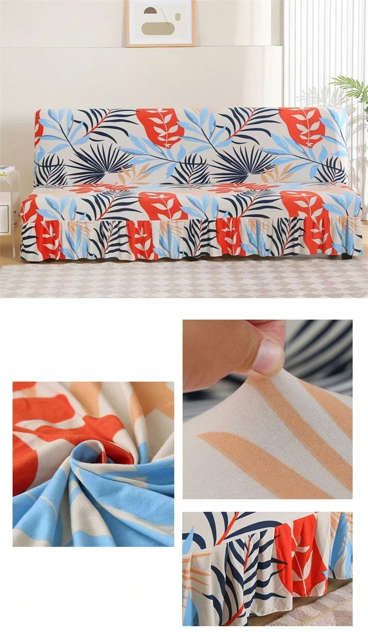 1/2/3Seater Sofa Bed Cover with Elastic Printing Seat Cover Armless Sofa Bed Cover Sofa Covers for Living Room Home Decor