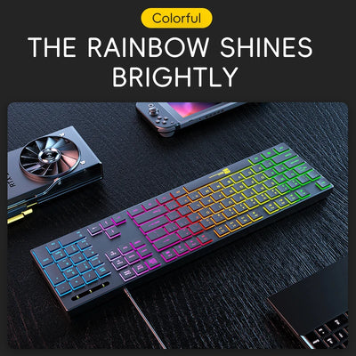 Gaming Keyboard Wired RGB Backlit Keyboard USB Backlight 104 Keys Ergonomic Gamer Keyboard for PC Laptop English