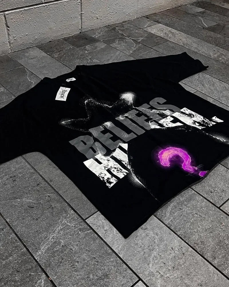 2025 European and American men clothing Oversized T-shirts hip-hop retro printed tops short-sleeved Goth Harajuku street shirts