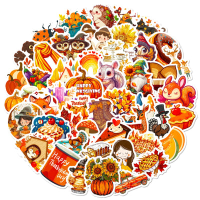 10/30/50PCS Thanksgiving Day Stickers Turkey Cartoon Graffiti Golden Good Harvest Decals Waterproof Decoration Diary Scrapbook