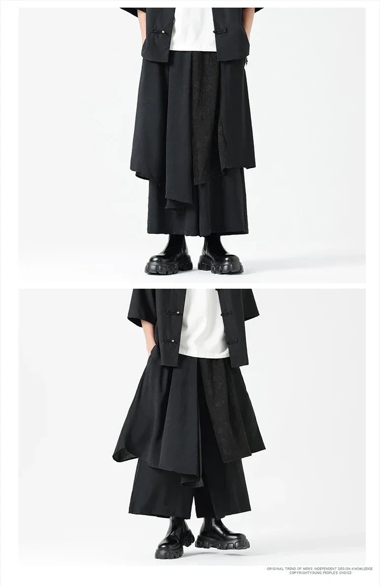 Men's Wide Leg Fashion Pants Pleated Elastic Waist Designer Tie Side Wrap Trousers Summer Streetwear Chinese Japanese Type Pants