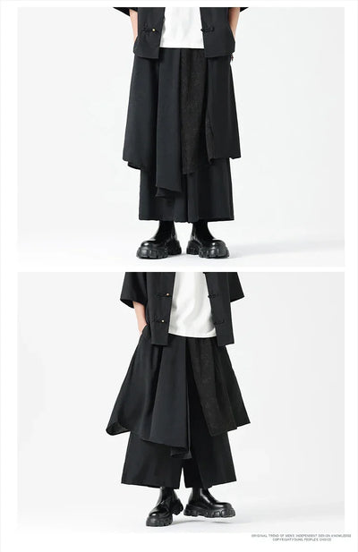 Men's Wide Leg Fashion Pants Pleated Elastic Waist Designer Tie Side Wrap Trousers Summer Streetwear Chinese Japanese Type Pants