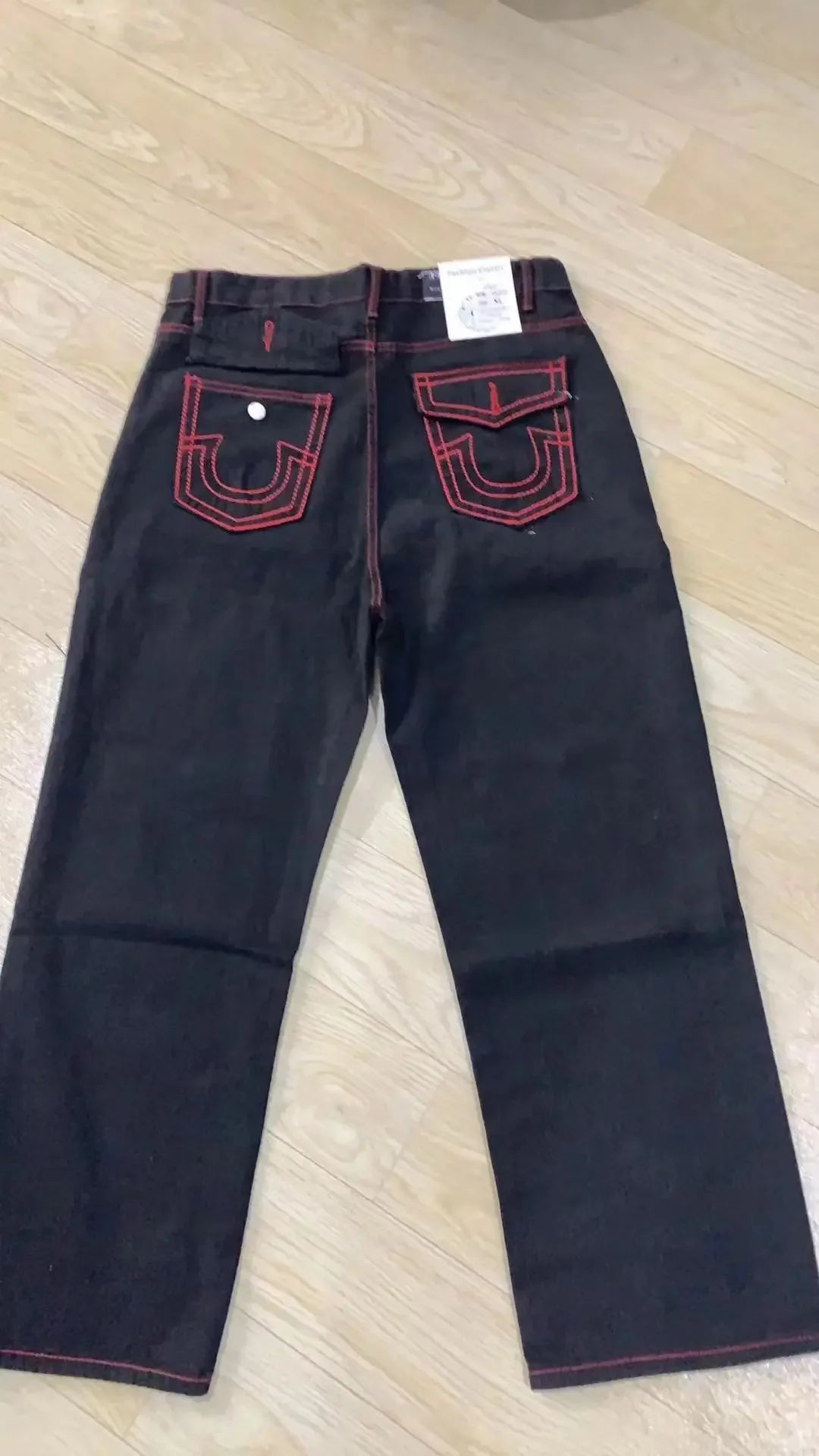 American style trendy jeans men religious Buddha loose denim pants thick line straight leg casual high street jeans men clothing