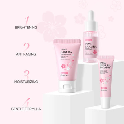 LAIKOU Sakura Skin Care Sets Facial Cleanser Face Cream Serum Toner Moisturizing Brightening Anti Wrinkles Kit