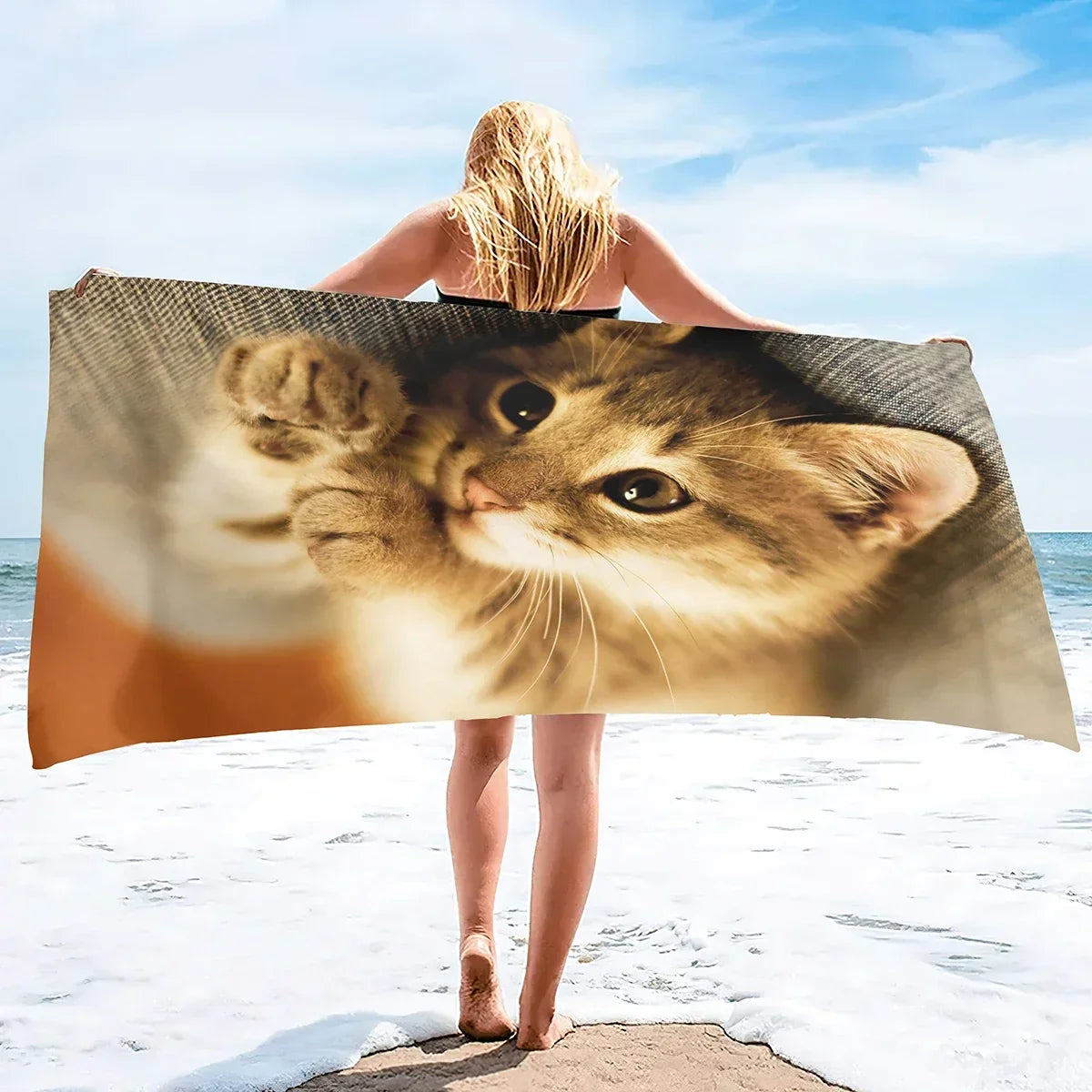Beach Towel for Women, Girls, Kids, Men, Cat Bath Sand Free Pool Absorbent Soft Plush Lovers