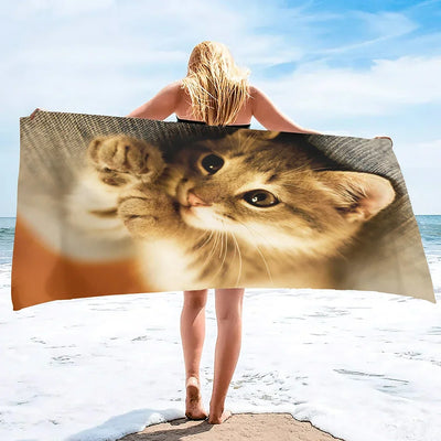 Beach Towel for Women, Girls, Kids, Men, Cat Bath Sand Free Pool Absorbent Soft Plush Lovers