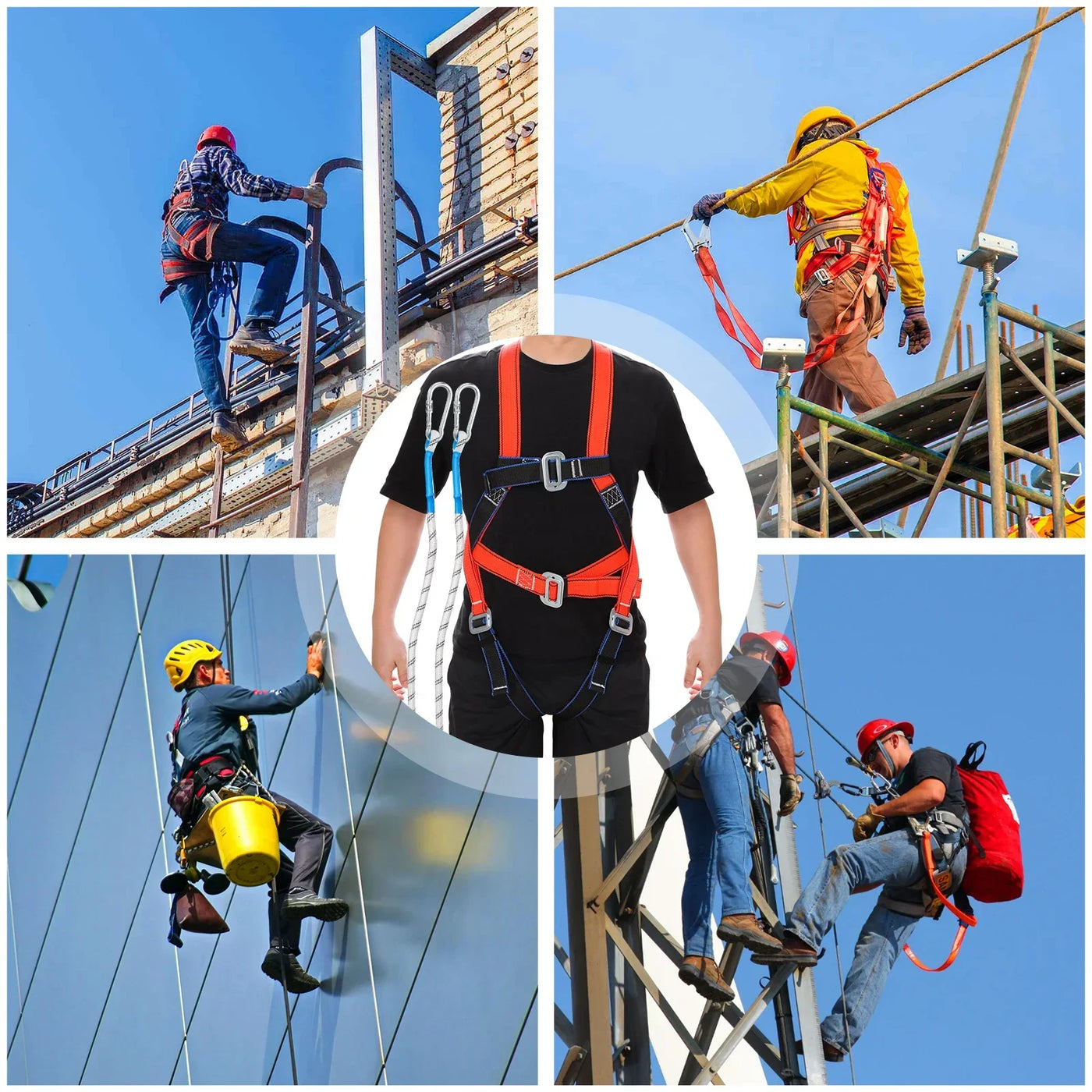 Safety Harness for Work in Height with 2M Safety Rope Belt Carabiner Outdoor Climbing Industrial Full Body Security Protection