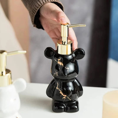 Luxury Marbling Bear Shape Ceramics Soap and Gel Dispenser Creative Black White Empty Shampoo Bottle Bathroom Storage Accessorie