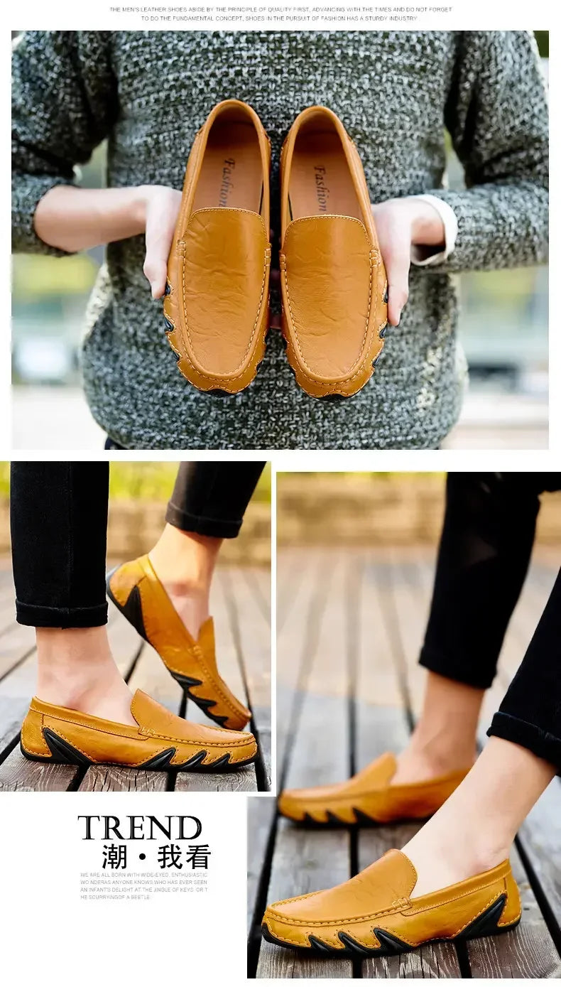 Autumn Shoes for Men Leather Casual Shoes Luxury Italian Men's Loafers Moccasins Breathable Black Versatile Driving Shoes 2024