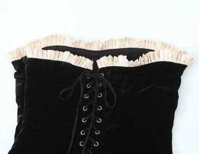 YENKYE Black Strapless Christmas Dress Sexy A Line Vintage Velvet Party Mini Dresses Elegant Women Dresses