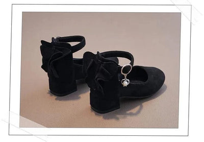 Kids Velvet Black, Pink, Red Leather High Heeled Shoes 3-15T | Girl's Princess Shoes For Party, Wedding, Dance | Children's Fashion