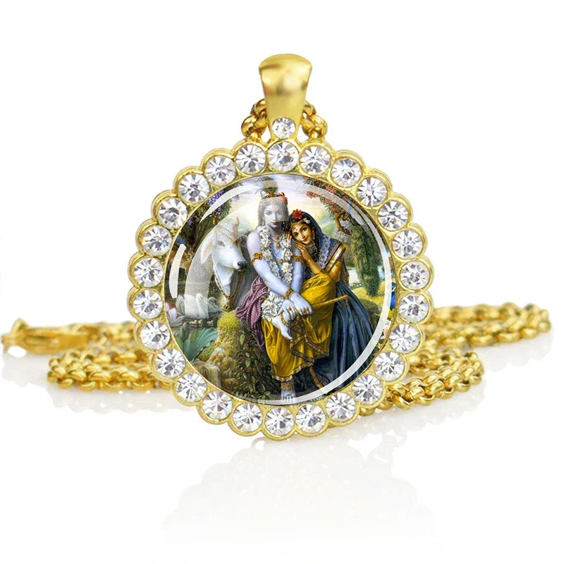 Hinduism Necklace Ganesha Goddess Kashmi Vishnu Rhinestone Pendant Shiva Amulet Charms Necklaces Women Indian Buddhism Jewelry