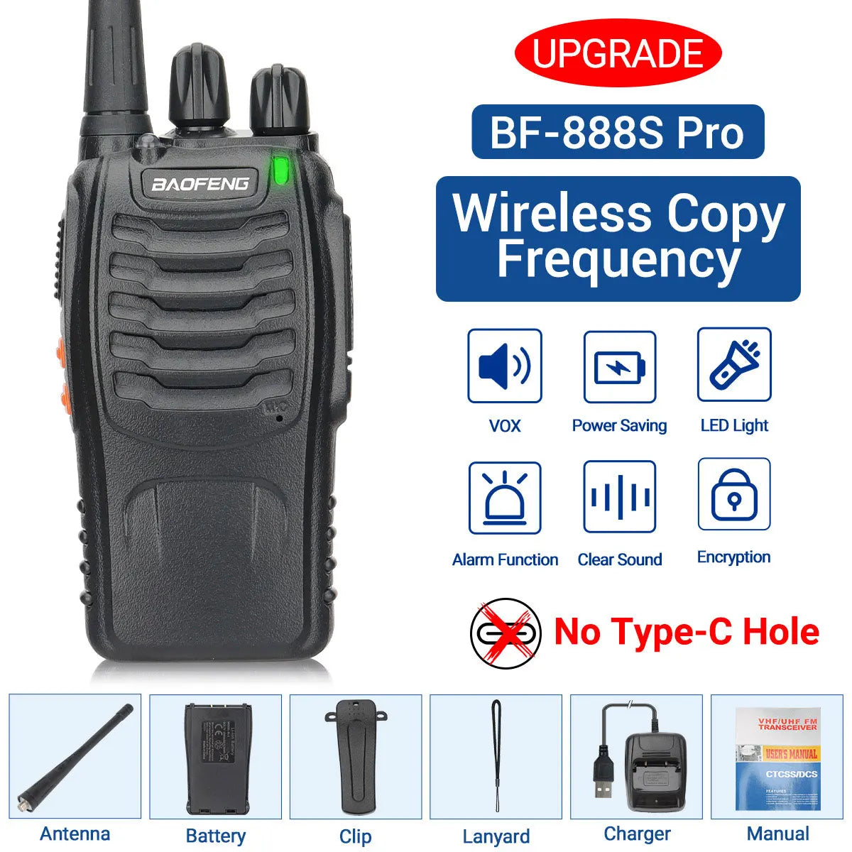 Baofeng BF-88E Pro Walkie Talkie Wireless Copy Frequency Long Range UHF 400-470MHz Portable Ham Two Way Radio for Hunting