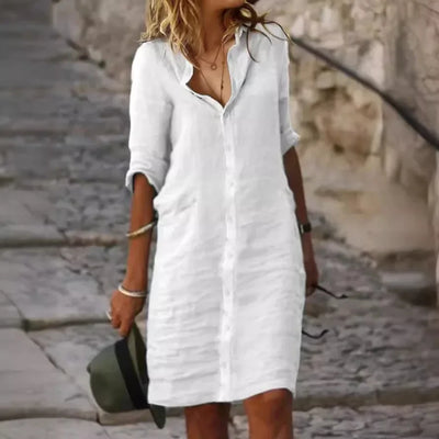 White Spring Cotton Linen Women's Mini Dress