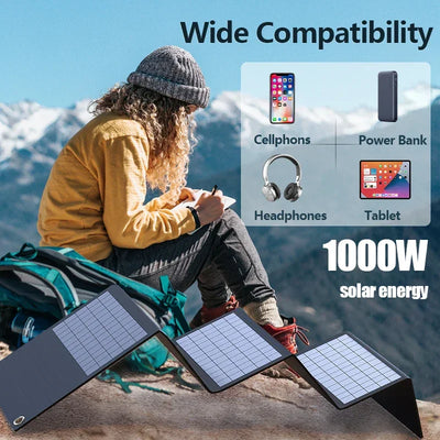 Solar Panel 600W 1000W Portable Folding Bag USB+DC Output Charger Outdoor Power Supply for Home Mobile Phone Power Generator