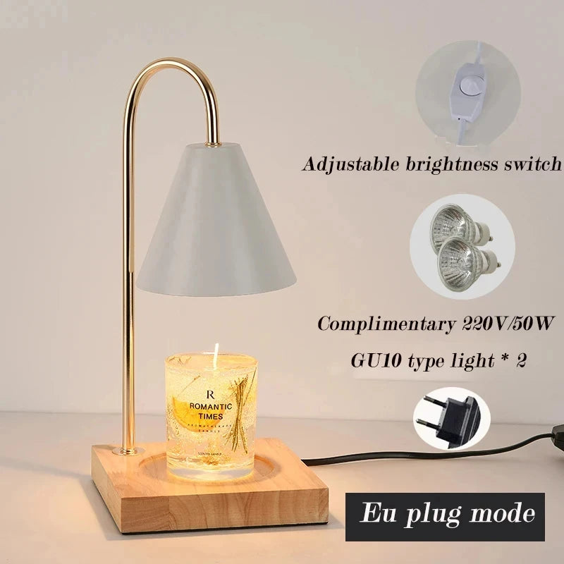 Bedside Candle Warmer Lamp Melt Lamps Stepless Dimming Table Lamp Wooden Base Candle Warmer Lamp 50W for Bedroom Decor Lighting