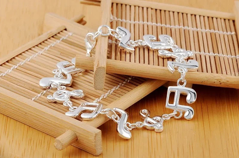 Hot fine musical note chain 925 Sterling Silver Bracelets for women Wedding party girl student Christmas Gifts fashion Jewelry