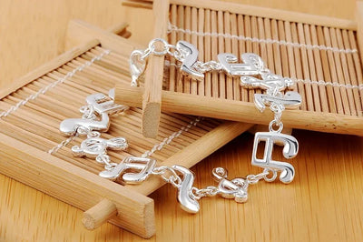 Hot fine musical note chain 925 Sterling Silver Bracelets for women Wedding party girl student Christmas Gifts fashion Jewelry