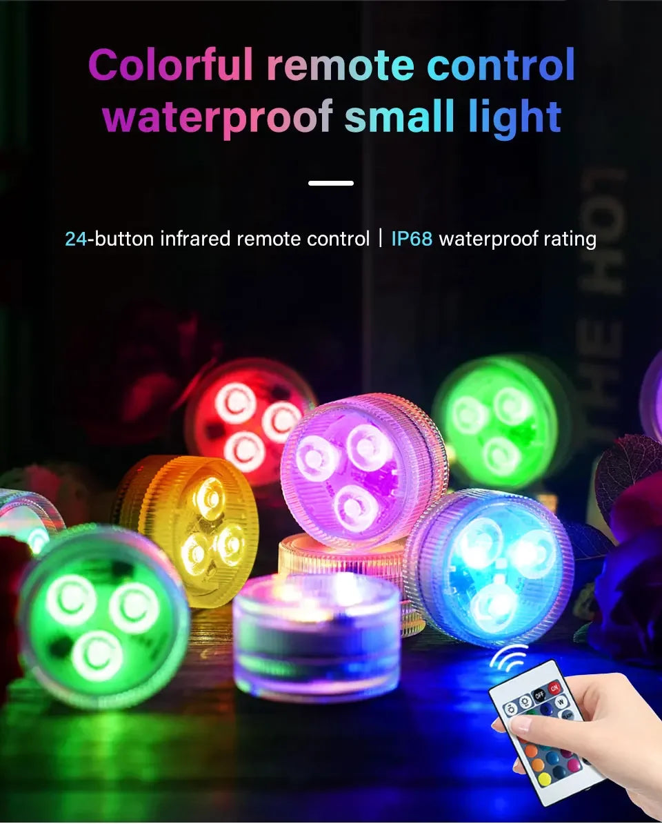 RGB LED Underwater Light With Remote Control Battery Powered 3LEDs Submersible Lamp Waterproof For Swimming Pool Garden Party