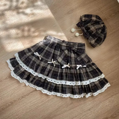 Spring Casual American Vintage A-Line Skirts Women 2000s Y2k Bow Plaid Skirts Korean Fashion Japanese Kawaii Clothing Subculute