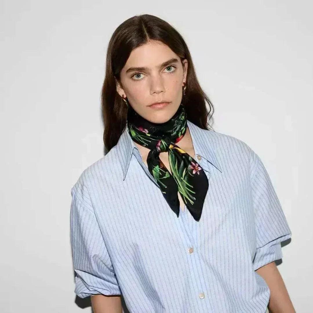 Silk scarf: modern flair - effortlessly chic styling.
