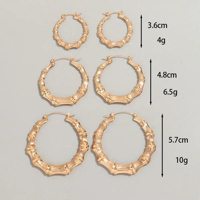 3Pair/set Statement Gold Color Big Bamboo Circle Hoop Earrings for Women Hip Hop Large Round Geometric Earrings Hoops Jewelry