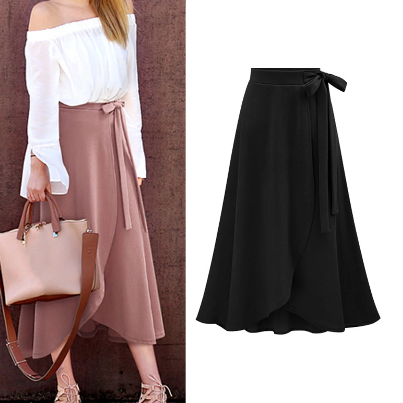 Elegant Long Skirt for Women Bandage Solid Color Split Large Hem Skirt Office Lady Casual Skirt 2021 Summer Female Clothes