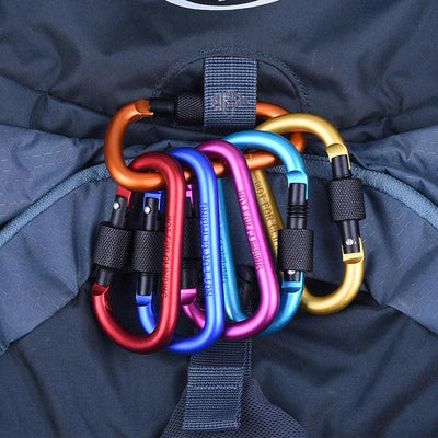 Type D Carabiner With Lock Outdoor Climbing Camping Bold Aluminum Alloy Locking Clasp Keychain Multi Survival Gear Travel Kit