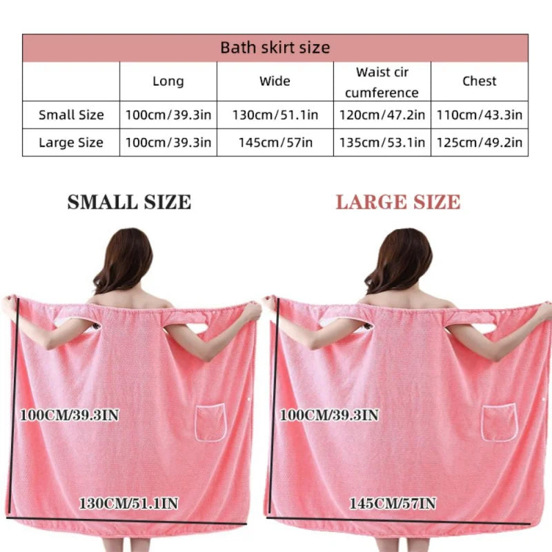 Bath Towel Household Women Wearable Wrap Adults Absorb Water Polyester Dry Hair Skirt Long Style Bathroom Washable Bathrobe