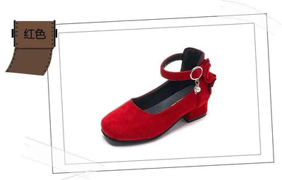 Kids Velvet Black, Pink, Red Leather High Heeled Shoes 3-15T | Girl's Princess Shoes For Party, Wedding, Dance | Children's Fashion