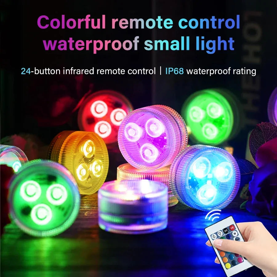RGB LED Underwater Light With Remote Control Battery Powered 3LEDs Submersible Lamp Waterproof For Swimming Pool Garden Party