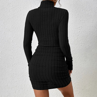 Women Dresses Elegant Party Autumn Winter New Turtleneck Long Sleeves Sexy Sheath Mini Dresses Bodycon Club Knitted Dress