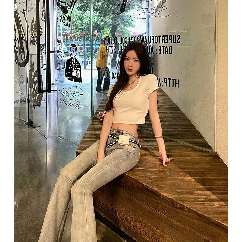 Ladies Flared Leggings Skinny Trend Bell Bottom Low Waist Wide Leg Long Sexy Fashion Denim Jeans Pants for Women 2024 Vintage