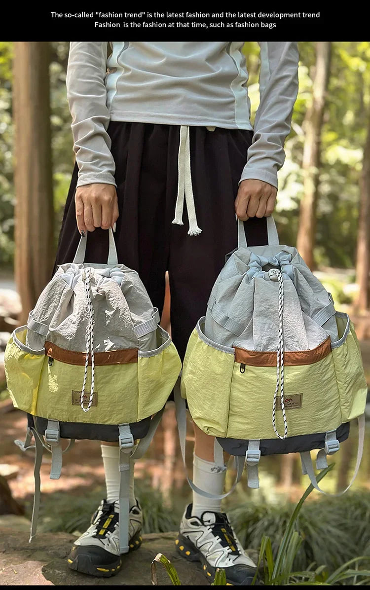 2025 Mountain Style Backpack Couple, Retro Color Block Hiking Bag, Lightweight Large Capacity Daypack for Outdoor