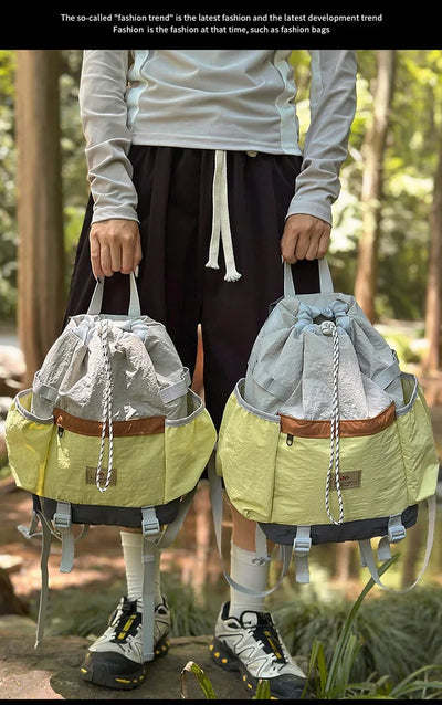 2025 Mountain Style Backpack Couple, Retro Color Block Hiking Bag, Lightweight Large Capacity Daypack for Outdoor