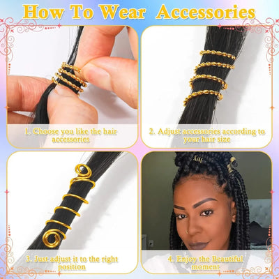 220 Gold-Plated Hair Accessories Woven Jewelry Women's Hair Accessories Trendy Hairstyles Fashionable Metal Hair Rings Cuffs