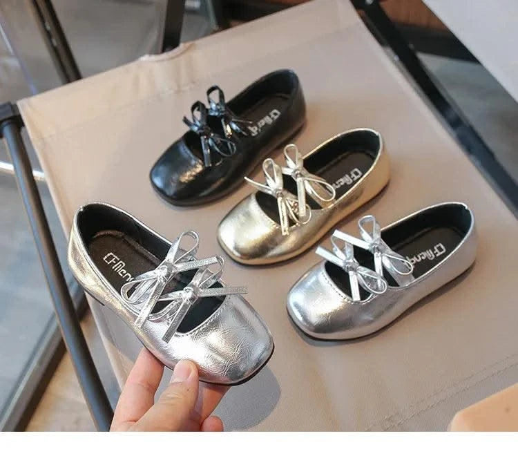Autumn Children's Fashion Causal Black Ballet Shoes Solid Color Bowknot Elegant Girl Princess Shoes New Kids Leather Shoe