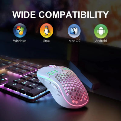 2.4G Wireless Gaming Mouse Portable Wired Mouse RGB Lighting Charging Mouse Ergonomic Honeycomb Design for Desktop Laptop Xiaomi