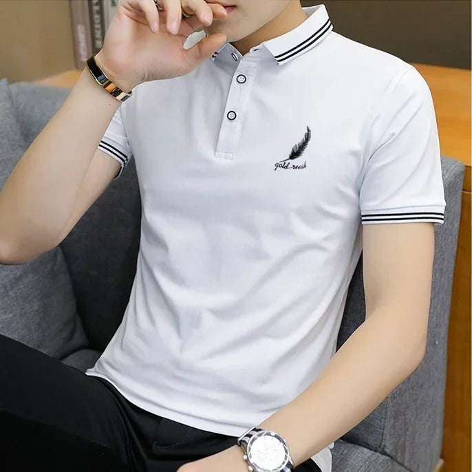 Polo Shirts Print Male with Collar Tee Skinny Mens T-shirt Graphic Tops Vintage Fashion 5xl Short Quarter Sleeve Slim Fit Basic