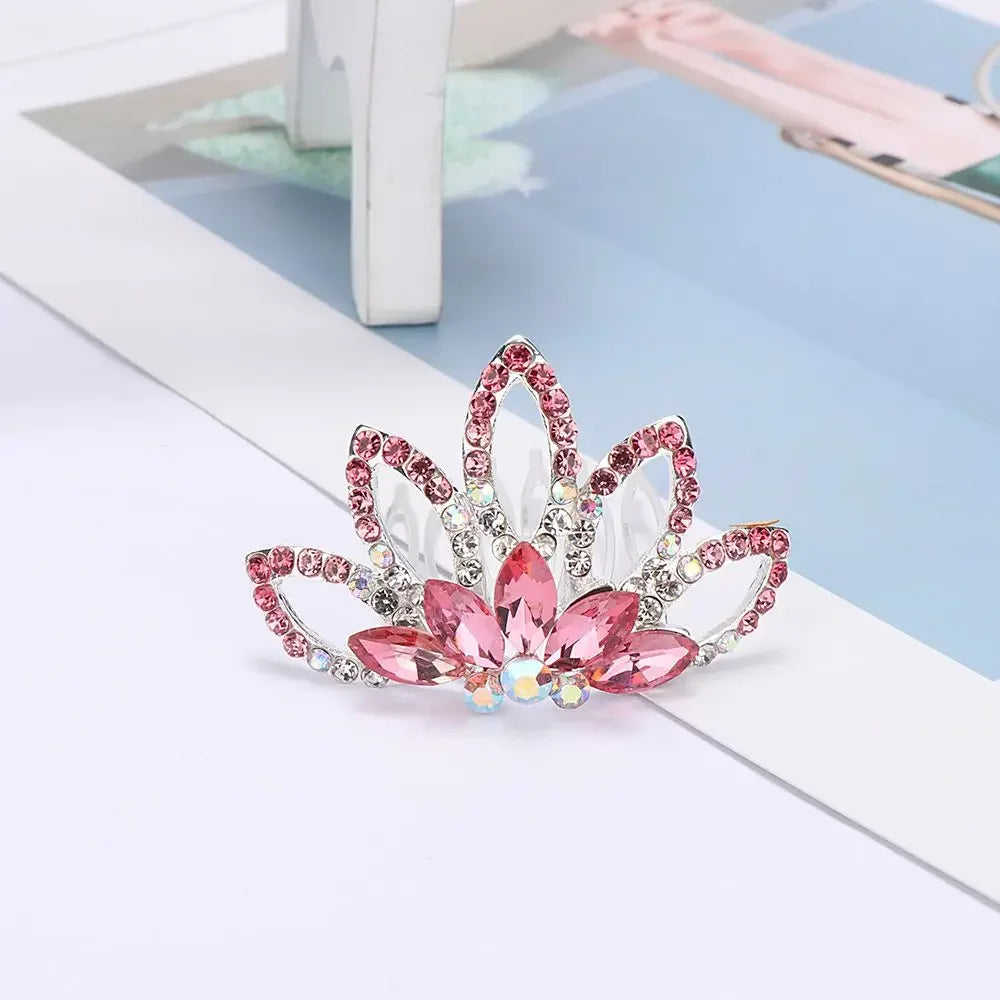 Wedding Jewelry for Girls Kids Gift Gem Princess Hairpin Tiara Crown Hair Comb Flower Crystal Rhinestone Hair Jewelry